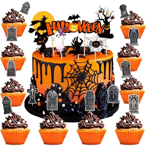 26 Stück Halloween Cupcake Topper, Cake Topper, Tortendeko für Gespenst Zauberer Hexe Thema Kuchendekoration Geburtstag Party 26 Stück Halloween Cupcake Topper, Cake Topper, Tortendeko für Gespenst Zauberer Hexe Thema Kuchendekoration Geburtstag Party von ZFHLZJY