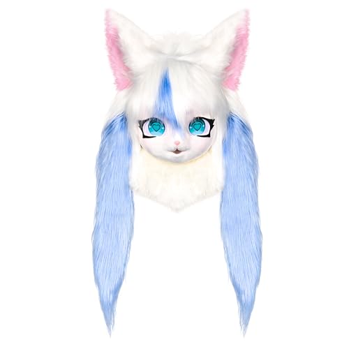ZFKJERS Cosplay Fursuit Kopfbedeckung Tierkopf Katze Maske Halloween Maskerade Erwachsene Kostüm Zubehör Set (Blau) von ZFKJERS