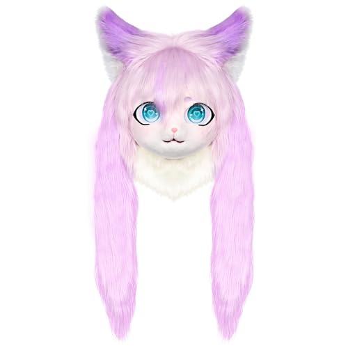 ZFKJERS Cosplay Fursuit Kopfbedeckung Tierkopf Katze Maske Halloween Maskerade Erwachsene Kostüm Zubehör Set (lila) von ZFKJERS