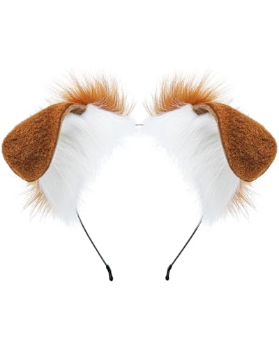 ZFKJERS Handgefertigte Plüschohren-Kopfbedeckung, Dalmatiner-Hundeohren-Stirnband, Cosplay-Zubehör für Halloween, Weihnachten (Khaki) von ZFKJERS