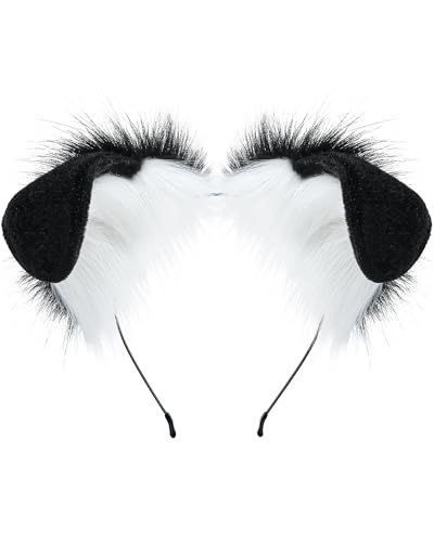 ZFKJERS Handgefertigte Plüschohren-Kopfbedeckung, Dalmatiner-Hundeohren-Stirnband, Cosplay-Zubehör für Halloween, Weihnachten (Schwarz) von ZFKJERS