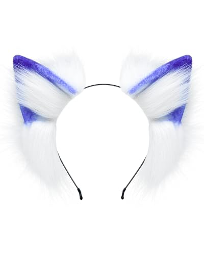 ZFKJERS Handgefertigtes Katzenohren-Stirnband, pelziges Plüsch-Tierohr-Stirnband für Cosplay-Kostüm, Halloween, Party-Outfit (Blau) von ZFKJERS