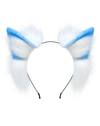 ZFKJERS Handgefertigtes Katzenohren-Stirnband, pelziges Plüsch-Tierohr-Stirnband für Cosplay-Kostüm, Halloween, Party-Outfit (Hellblau) von ZFKJERS