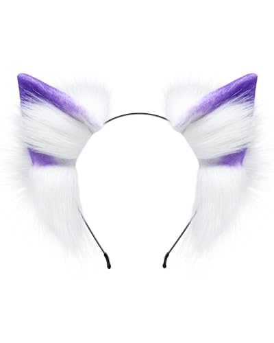 ZFKJERS Handgefertigtes Katzenohren-Stirnband, pelziges Plüsch-Tierohr-Stirnband für Cosplay-Kostüm, Halloween, Party-Outfit (Lila) von ZFKJERS