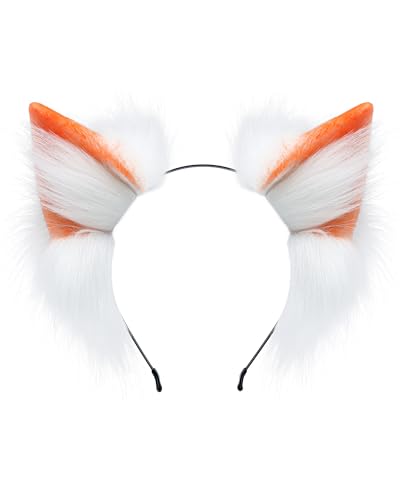 ZFKJERS Handgefertigtes Katzenohren-Stirnband, pelziges Plüsch-Tierohr-Stirnband für Cosplay-Kostüm, Halloween, Party-Outfit (Orange) von ZFKJERS