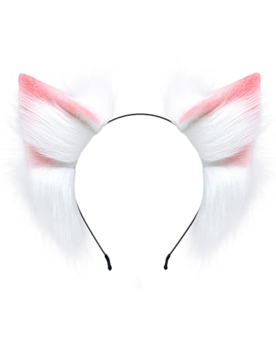 ZFKJERS Handgefertigtes Katzenohren-Stirnband, pelziges Plüsch-Tierohr-Stirnband für Cosplay-Kostüm, Halloween, Party-Outfit (Rosa) von ZFKJERS