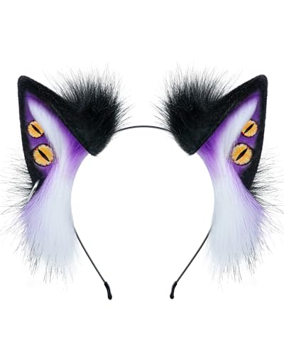 ZFKJERS Handgefertigtes Stirnband mit Dämonenwolfohren, pelziges Tierohren-Stirnband für Kostümparty, Halloween, Cosplay-Zubehör (Lila) von ZFKJERS
