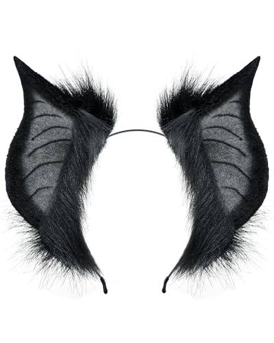 ZFKJERS Handgefertigtes Stirnband mit Fledermaus-Biest-Ohren, Cosplay-Kostümzubehör für Halloween, Anime-Con, Bühnenauftritte (Schwarz Grau) von ZFKJERS