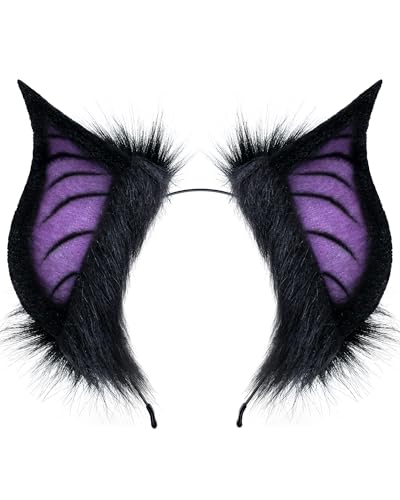 ZFKJERS Handgefertigtes Stirnband mit Fledermaus-Biest-Ohren, Cosplay-Kostümzubehör für Halloween, Anime-Con, Bühnenauftritte (Schwarz Lila) von ZFKJERS