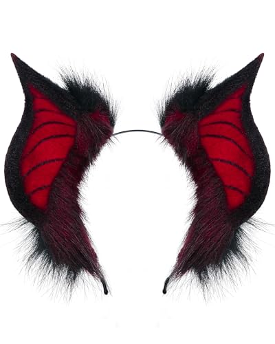 ZFKJERS Handgefertigtes Stirnband mit Fledermaus-Biest-Ohren, Cosplay-Kostümzubehör für Halloween, Anime-Con, Bühnenauftritte (Schwarz Rot) von ZFKJERS