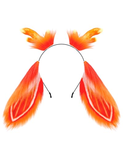 ZFKJERS Realistisches pelziges Tierohren-Stirnband, Fantasy-Kreaturen-Ohren, Cosplay-Zubehör für Halloween (Hase Orange) von ZFKJERS