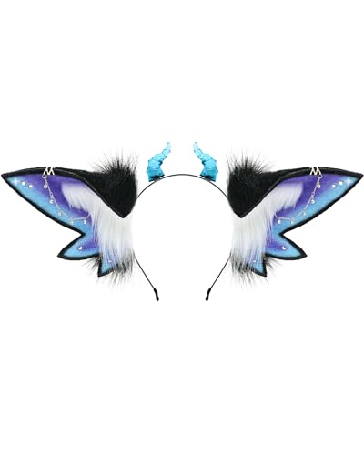 ZFKJERS Realistisches pelziges Tierohren-Stirnband, Fantasy-Kreaturen-Ohren, Cosplay-Zubehör für Halloween (Schmetterling Lila) von ZFKJERS