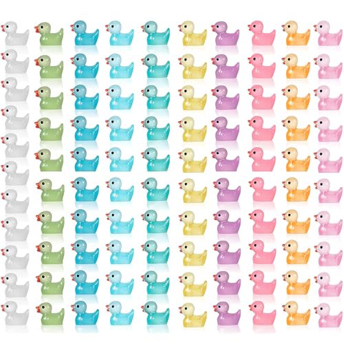 100 Stück Mini Leuchtende Harzenten, Mini Leuchtend Enten, Miniatur Harz Enten, Kleine Enten Zum Basteln Für Aquarium Puppenhaus Miniaturgarten Handwerk Topfdekorationen DIY (10 Farben) von ZFRITP