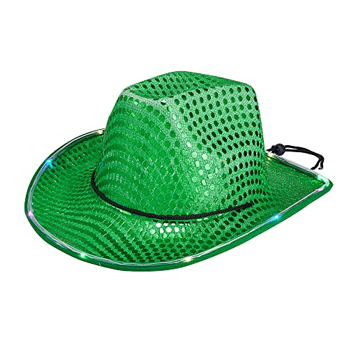 ZFVEN LED Licht Up Cowgirl Hut Blinkende Lichter Leuchtende Hüte Trendy Licht Up Cowboy Hut Cowboy Mädchen Kostüm Spaß Rodeo Party Hüte (Green) von ZFVEN