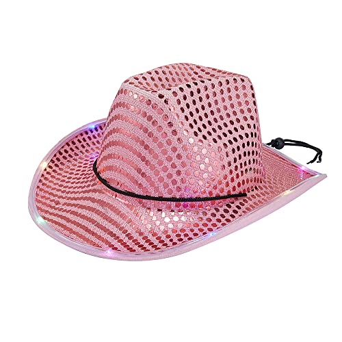 ZFVEN LED Licht Up Cowgirl Hut Blinkende Lichter Leuchtende Hüte Trendy Licht Up Cowboy Hut Cowboy Mädchen Kostüm Spaß Rodeo Party Hüte (Pink) von ZFVEN