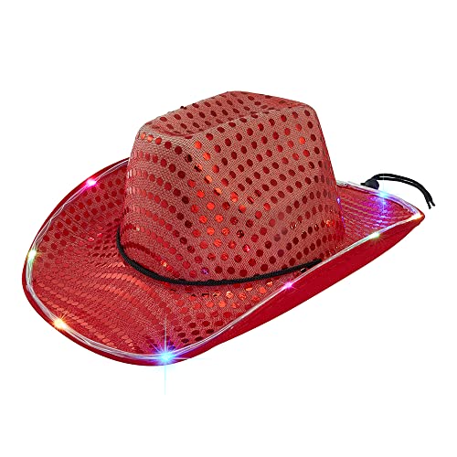 ZFVEN LED Licht Up Cowgirl Hut Blinkende Lichter Leuchtende Hüte Trendy Licht Up Cowboy Hut Cowboy Mädchen Kostüm Spaß Rodeo Party Hüte (Rouge) von ZFVEN