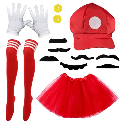 Bros Kostüm Zubehör,11PCS Brothers Kostüm Damen,Rot Grün Hut Kappen,Handschuhe Bart Gelbe Knöpfe Socken Puffy Tutu,Kindheitshelden Klassische Cosplay Karneval Fasching Party Verkleidung Kostüm (A) Bros Kostüm Zubehör,11PCS Brothers Kostüm Damen,Rot Grün Hut Kappen,Handschuhe Bart Gelbe Knöpfe Socken Puffy Tutu,Kindheitshelden Klassische Cosplay Karneval Fasching Party Verkleidung Kostüm (A) von ZGCXRTO
