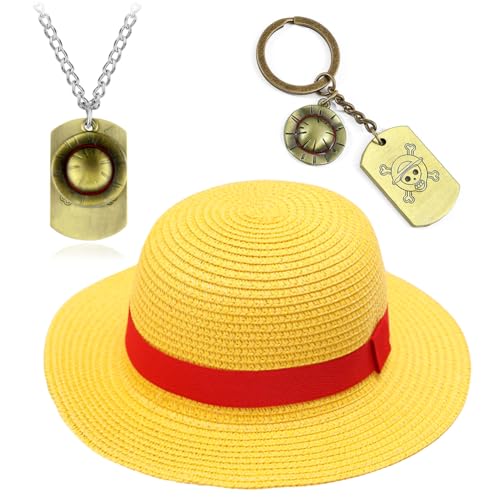 3 PCS 31CM P Hut onnenhut,Schlüsselanhänger Piratenhut,Halskette Kapitän der Piraten,Strohhut Sommerhut Sonnenhut,Halskette Armbänder Anime Schmuck,Anime Manga Cosplay Karneval Festival (D-31CM) von ZGCXRTO