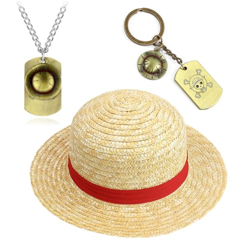 3 PCS One P Hut onnenhut,Schlüsselanhänger Piratenhut,Halskette Kapitän der Piraten,Strohhut Sommerhut Sonnenhut,Halskette Armbänder Anime Schmuck,Anime Manga Cosplay Karneval Festival (B-31CM) von ZGCXRTO