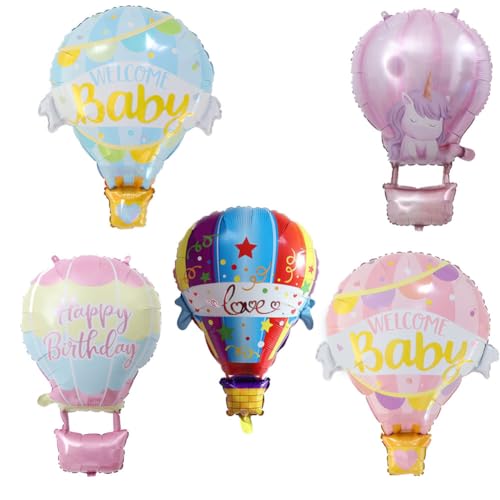 5 Stücke Folienballon Heißluftballon Form Luftballons, Heißluftballon, Heißluftballons Aluminiumfolie Ballons, Kinder Geburtstag Ballons Heißluftballon Klassenzimmer Dekorationen Heißluftballon von ZGCXRTO