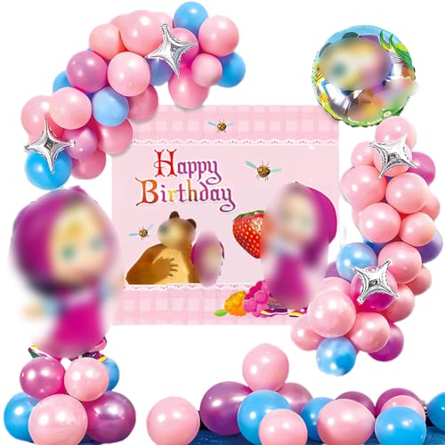 59 Stück Mädchen und der Bär Geburtstag Party Deko, Cartoon-Thema Fotografie Hintergrund Deko, Geburtstagsposter Folienballons, Kindergeburtstag Deko, Party Supplies von ZGCXRTO