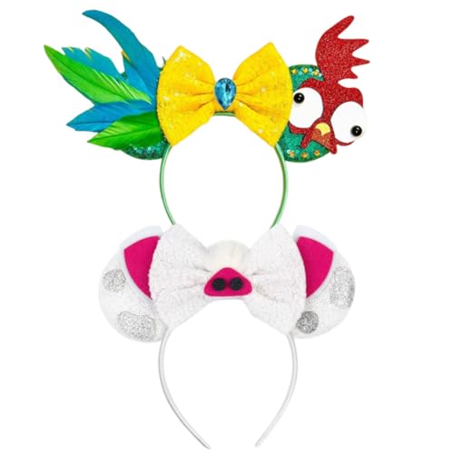ZGCXRTO 2 Stück Mausohren Schleife Stirnbänder Glitzer,Mäuseohren Haarband Mit Blauer und Orange Schleife Cosplay Kopfbedeckung Für Kinder Weihnachten Geburtstag Karneval (Bunt) von ZGCXRTO