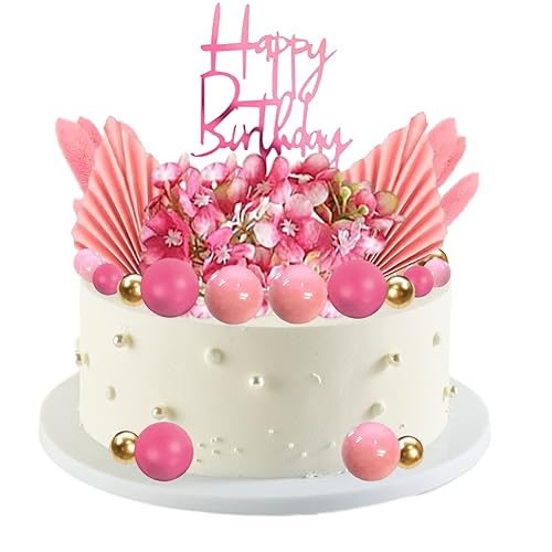 29 Stück Mini Ballon Kuchen Topper,Boho Tortenaufsatz, DIY Tortendeko Hochzeit, mit Palmenblätter Tortendeko Dekoration und Rosa Kugeln für Hochzeit Geburtstag Baby Shower Party Dekor von ZGCXRTO