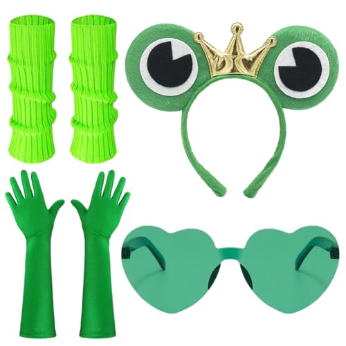 ZGCXRTO 4 Stück Frosch Kostüm Erwachsene Kinder,Frosch Haarreif,Frosch Ohrringe,Grün Herz Sonnenbrille Handschuhe,Frosch Haarschmuck,Für Geburtstag,Halloween,Fasching Karneval Motto Party Kostüm (B) ZGCXRTO 4 Stück Frosch Kostüm Erwachsene Kinder,Frosch Haarreif,Frosch Ohrringe,Grün Herz Sonnenbrille Handschuhe,Frosch Haarschmuck,Für Geburtstag,Halloween,Fasching Karneval Motto Party Kostüm (B) von ZGCXRTO