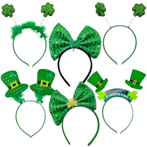 6 Stück Haarreif St. Patricks Day, Irisches Stirnband, Kleeblatt-Haarband, Grüner Haarschmuck, St. Patricks Day Glitzer Filztuch Haarreifen Irish Party Karneval Mottoparty von ZGCXRTO