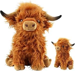 ZGCXRTO Hochlandkuh Plüschtier und Schlüsselanhänger,Hochlandkuh Weichpuppen Kuscheltiere,Schlüsselanhänger mit Highland-Kuh für Rucksack,Geschenk für Yak Liebhaber(28cm Braun (B) von ZGCXRTO