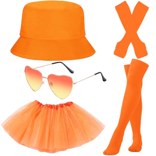 ZGCXRTO Orange Karneval Kostüm Zubehör 5 Stück,Orange Fischerhut Anglerhut Retro Brillen In Herzform,Tüllrock Oranges Damen Kniestrümpfe Lange Fingerlose Handschuhe Dance Dress Up Party Zubehör ZGCXRTO Orange Karneval Kostüm Zubehör 5 Stück,Orange Fischerhut Anglerhut Retro Brillen In Herzform,Tüllrock Oranges Damen Kniestrümpfe Lange Fingerlose Handschuhe Dance Dress Up Party Zubehör von ZGCXRTO