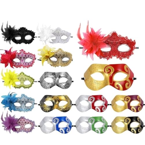 ZGCrumphant 16/32 Stück Maskerademasken Vintage Antikmasken Unisex Half Face Partymasken für Party(16 pieces) von ZGCrumphant