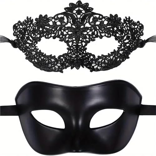 ZGCrumphant Elegantes Maskerade-Maskenset aus schwarzer Spitze for Paare for Partys und Feiern für Party(2pcs) von ZGCrumphant