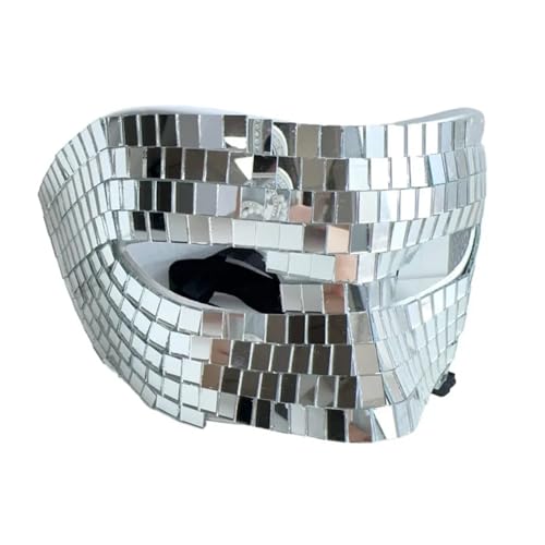 ZGCrumphant Glitzer-Kugelmaske for Erwachsene, halbe Gesichtsabdeckung, glitzernde Spiegelmaske, Motto-Party-Requisiten-Maske, Augenmaske für Party(Silver) von ZGCrumphant
