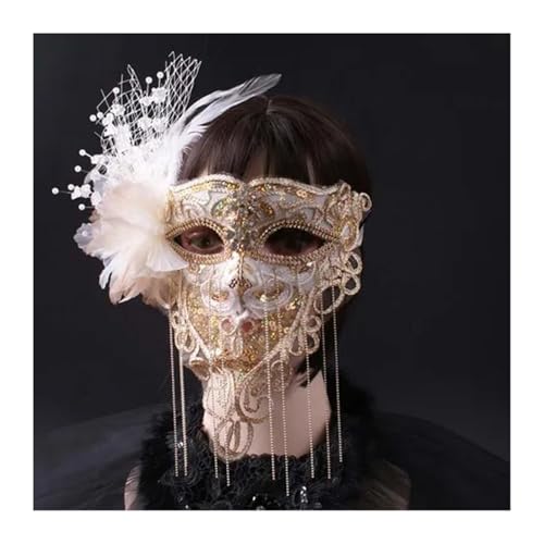 ZGCrumphant Goldene Spitze Vollgesichts-Bühnengesangsmaske for Erwachsene, Party-Maske, Maskerade-Masken für Party(Gold) von ZGCrumphant