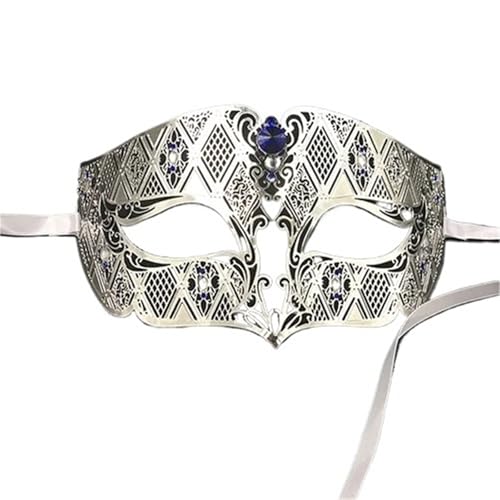 ZGCrumphant Männliche Metall Filigrane Laser Cut Männer Maskerade Augenmasken Party Hochzeit Ball Masken für Party(Silver Blue) von ZGCrumphant