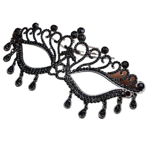 ZGCrumphant Maskerade Prom Maske Kopfschmuck Hochzeit Party Schmuck Strass Quaste Gesichtsmaske Bankett Kleid Zubehör für Party(Black) von ZGCrumphant