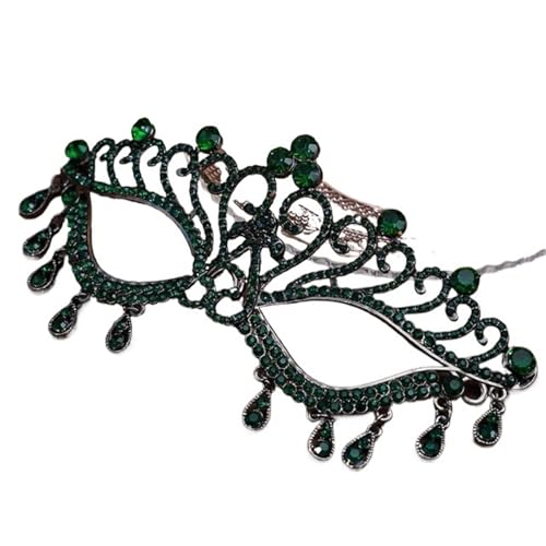 ZGCrumphant Maskerade Prom Maske Kopfschmuck Hochzeit Party Schmuck Strass Quaste Gesichtsmaske Bankett Kleid Zubehör für Party(Black Green) von ZGCrumphant