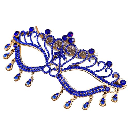 ZGCrumphant Maskerade Prom Maske Kopfschmuck Hochzeit Party Schmuck Strass Quaste Gesichtsmaske Bankett Kleid Zubehör für Party(Blue) von ZGCrumphant