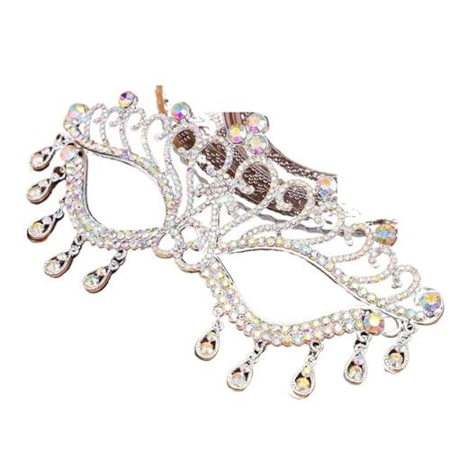 ZGCrumphant Maskerade Prom Maske Kopfschmuck Hochzeit Party Schmuck Strass Quaste Gesichtsmaske Bankett Kleid Zubehör für Party(Colored Silver) von ZGCrumphant