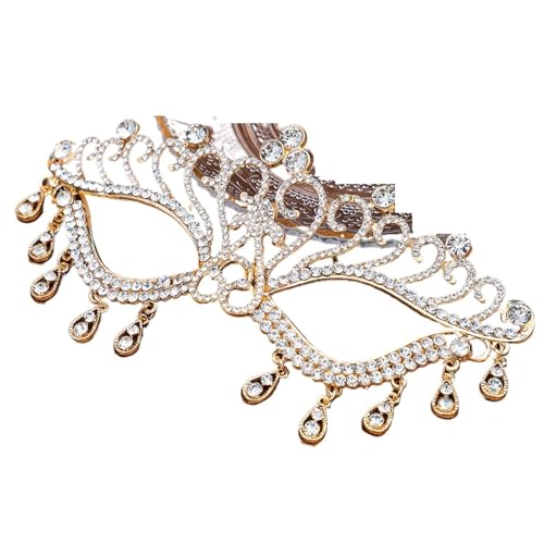 ZGCrumphant Maskerade Prom Maske Kopfschmuck Hochzeit Party Schmuck Strass Quaste Gesichtsmaske Bankett Kleid Zubehör für Party(Gold) von ZGCrumphant