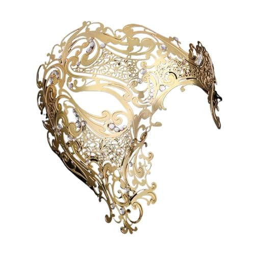 ZGCrumphant Metallmaske Halloween Strass Halbgesicht Maskerade Männer Frauen Partymaske für Party(Gold-type 1) von ZGCrumphant