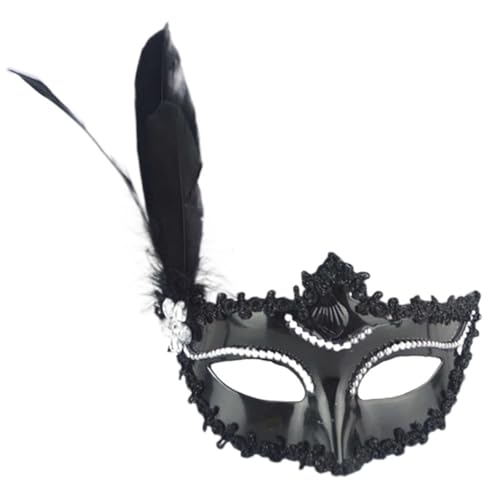 ZGCrumphant Party Maske Frau Maskerade Augenmaske Federn Halbgesichtsmaske Abschlussball Kostüm Maske for Kinder Prinzessin für Party(Black) von ZGCrumphant