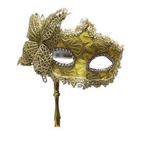 ZGCrumphant Party-Maske mit Haltestab, Abend-, Abschlussball-, Maskerade-Maske, Bühnen-Requisiten, Halbgesichtsmasken for Frauen für Party(Gold) von ZGCrumphant