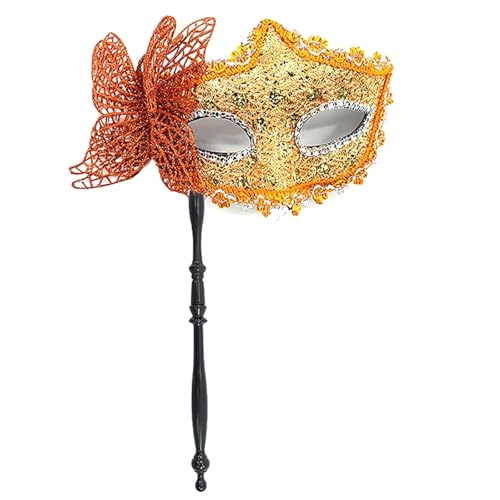 ZGCrumphant Party-Maske mit Haltestab, Abend-, Abschlussball-, Maskerade-Maske, Bühnen-Requisiten, Halbgesichtsmasken for Frauen für Party(Orange) von ZGCrumphant