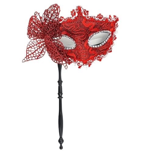 ZGCrumphant Party-Maske mit Haltestab, Abend-, Abschlussball-, Maskerade-Maske, Bühnen-Requisiten, Halbgesichtsmasken for Frauen für Party(Red) von ZGCrumphant
