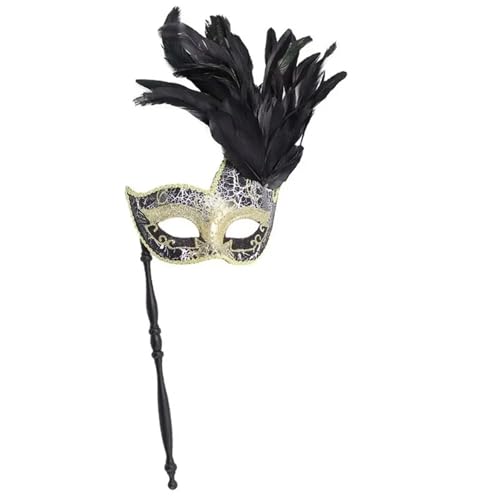 ZGCrumphant Party Masken Feder Make-up Ball Maske mit Stick Performance Maskerade Maske für Party(Black) von ZGCrumphant