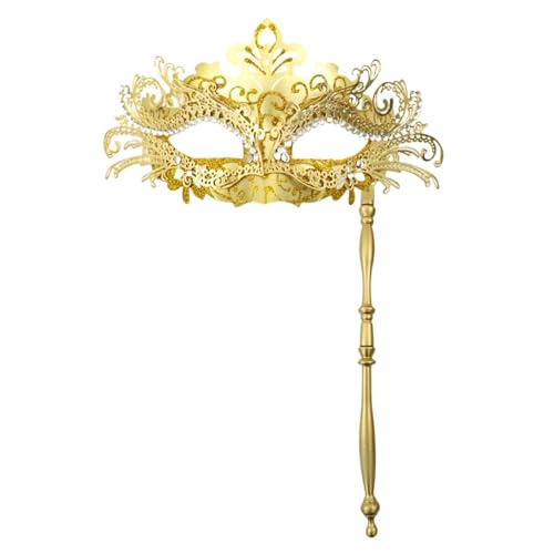 ZGCrumphant Partymaske mit Haltestab, Abend, Abschlussball, Maskerade, Bühne, Cosplay, Requisiten, halbe Gesichtsmasken for Frauen für Party(Khaki) von ZGCrumphant