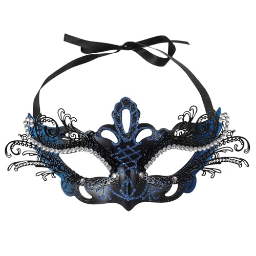 ZGCrumphant Schmetterling Maskerade Maske Eisen Frauen halbes Gesicht hohle Augenlinie Diamant Party Ball Maske für Party(Blue) von ZGCrumphant