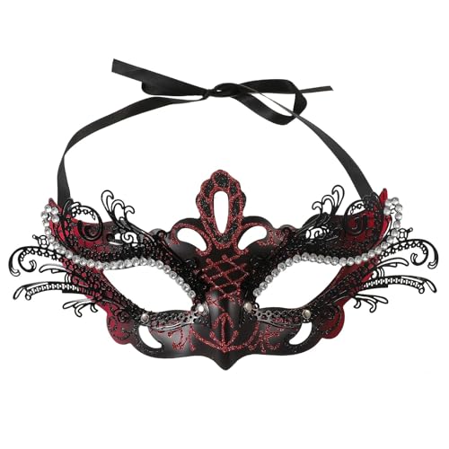 ZGCrumphant Schmetterling Maskerade Maske Eisen Frauen halbes Gesicht hohle Augenlinie Diamant Party Ball Maske für Party(Red) von ZGCrumphant